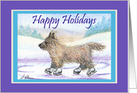 Happy Holidays, Cairn Terrier ice skating card
