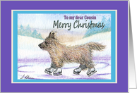 Merry Christmas Cousin, Cairn Terrier ice skating card