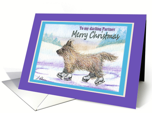Merry Christmas Partner, Cairn Terrier ice skating card (1457026)