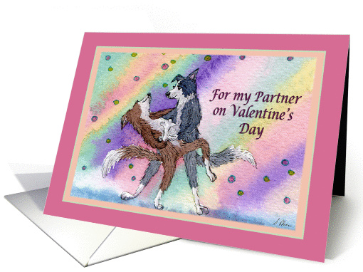 Valentine Partner, romantic Border Collie dogs ballroom dancing, card