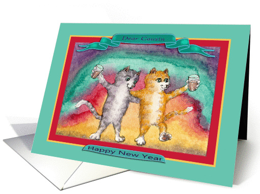 Happy New Year Cousin, cat card (1459316)