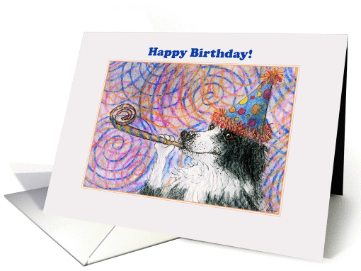 Happy Birthday, Border Collie dog in a party hat card (1464090)