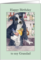 Happy Birthday to my Grandad, Sheepdog holding a drink birthday card