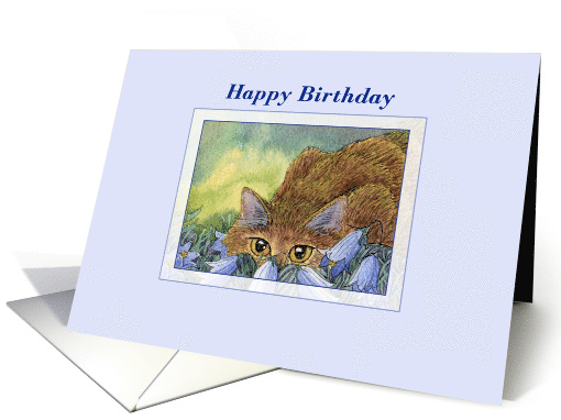 Happy Birthday, cat among blue flowers, birthday card (1464470)