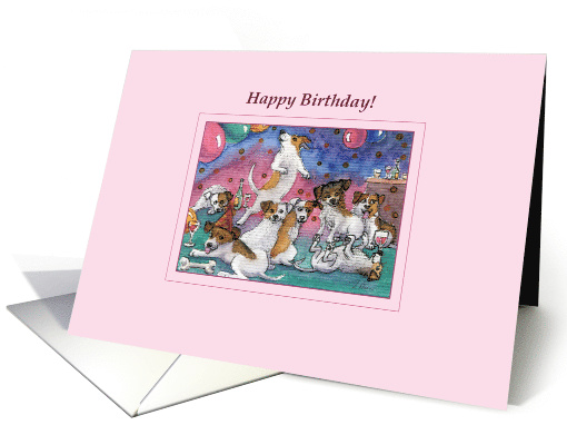 Happy Birthday, terrier dogs enjoying a party card (1464480)