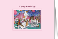 Happy Birthday, terrier dogs enjoying a party card