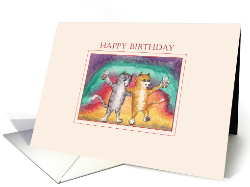 Happy Birthday cat card, cats raising a glass card (1464512)