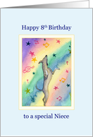 Happy 8th Birthday Niece - dancing whippet dog, musical notes & stars card
