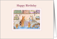 Happy Birthday, Corgis in a cake shop choosing birthday cakes card
