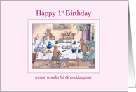 Happy 1st Birthday Granddaughter dog card, Corgi birthday party card