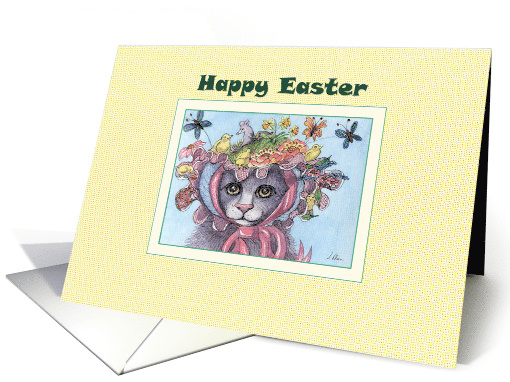 Happy Easter, cat in an Easter bonnet card (1465540)