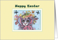 Happy Easter, cat in an Easter bonnet card