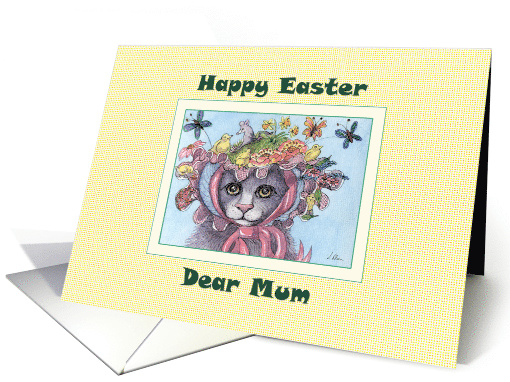 Happy Easter Mum, cat in an Easter bonnet card (1465544)