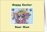 Happy Easter Mum, cat in an Easter bonnet card