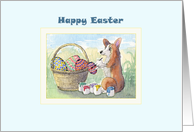 Happy Easter, Corgi dog painting Easter eggs card