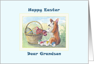 Happy Easter Grandson, Corgi dog painting Easter eggs card