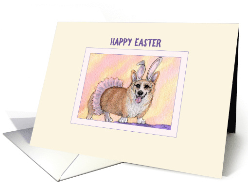 Happy Easter, Corgi dog wearing a tutu and bunny ears card (1465942)
