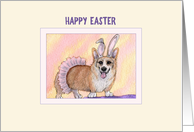 Happy Easter, Corgi dog wearing a tutu and bunny ears card