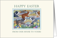 Happy Easter, our house to yours - dogs hunting Easter eggs card