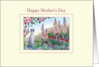 Happy Mother’s Day, Greyhound sitting in a flower garden, mother’s day card