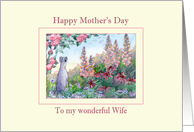 Happy Mother’s Day Wife, Greyhound sitting in a flower garden card