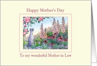 Happy Mother’s Day Mother-in-Law, Greyhound sitting in a flower garden card