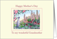 Happy Mother’s Day Grandmother, Greyhound sitting in a flower garden card