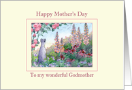 Happy Mother’s Day, Godmother, Greyhound sitting in a flower garden card