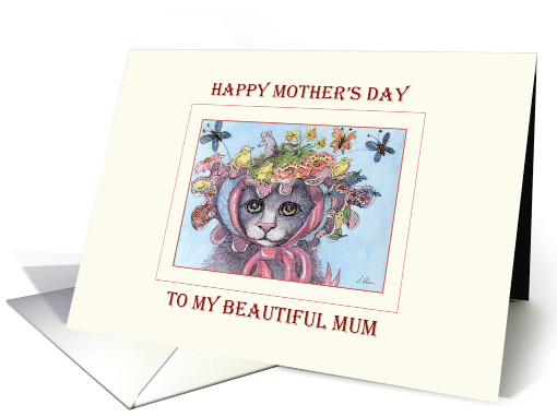 Happy Mother's Day Mum, Cat in a bonnet Mother's Day card (1467372)