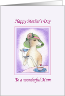 Happy Mother’s Day Mum, Greyhound having afternoon tea card