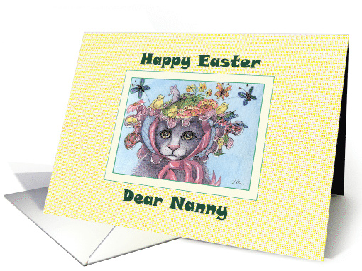 Happy Easter Nanny, cat in an Easter bonnet card (1467550)