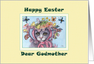 Happy Easter Godmother, cat in an Easter bonnet card