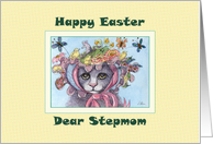 Happy Easter Stepmom, cat in an Easter bonnet card