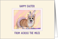 Happy Easter from Across the miles,Corgi wearing a tutu and bunny ears card