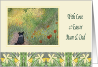 With love at Easter, Mum & Dad - Border Collie dog in a meadow card