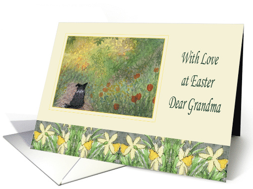 With love at Easter, Grandma - Border Collie dog in a meadow card