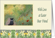 With love at Easter, Friend - Border Collie dog in a meadow card