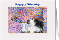 Happy 3rd Birthday, Border Collie dog in party hat card