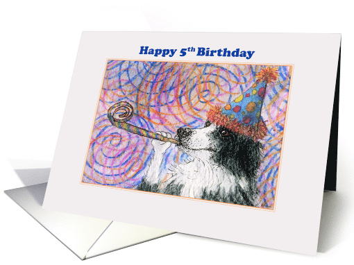 Happy 5th Birthday, Border Collie dog in party hat card (1468484)