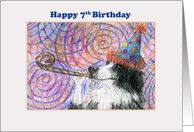 Happy 7th Birthday, Border Collie dog in party hat card