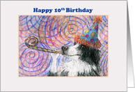Happy 10th Birthday, Border Collie dog in party hat card