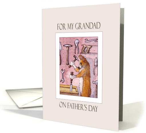 Father's Day for Grandad, Corgi dog in his workshop Father's Day card