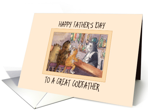 Happy Father's Day great Godfather, cats at a bar having a drink card