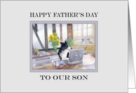 Happy Father’s Day, Son - border collie dog on his laptop card