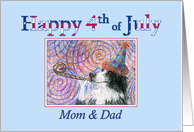 Happy 4th of July Mom & Dad, border collie dog in a party hat card