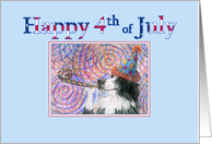 Happy 4th of July, border collie dog in a party hat card