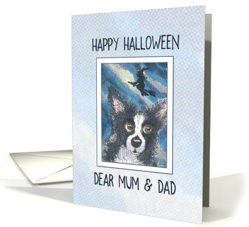 Happy Halloween, border collie dog with witch overhead card (1470176)
