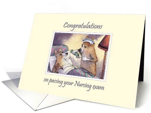 Congratulations on passing your nursing exam, corgi nurse card