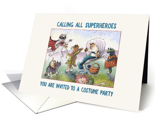 Superhero cats and dogs, costume party invite card (1471300)