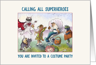 Superhero cats and dogs, costume party invite card